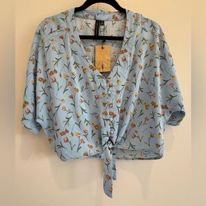 Floral Blue Tie Front Top